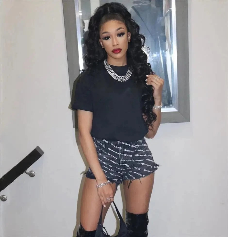 C1208 Wholesale fashion letter printed casual women's denim shorts