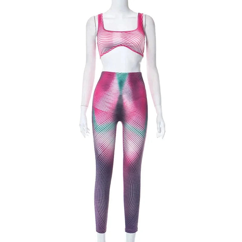 C1835 2024 Spring New Printed Tight Tank Top and Pants Sports and Casual Set