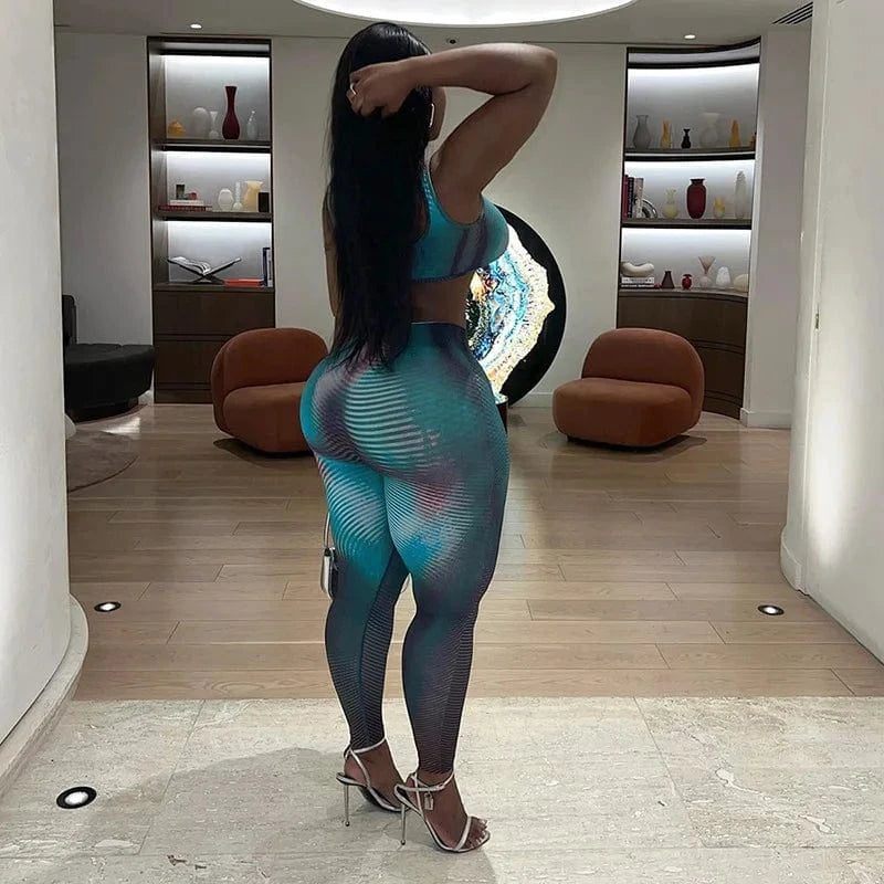 C1835 2024 Spring New Printed Tight Tank Top and Pants Sports and Casual Set