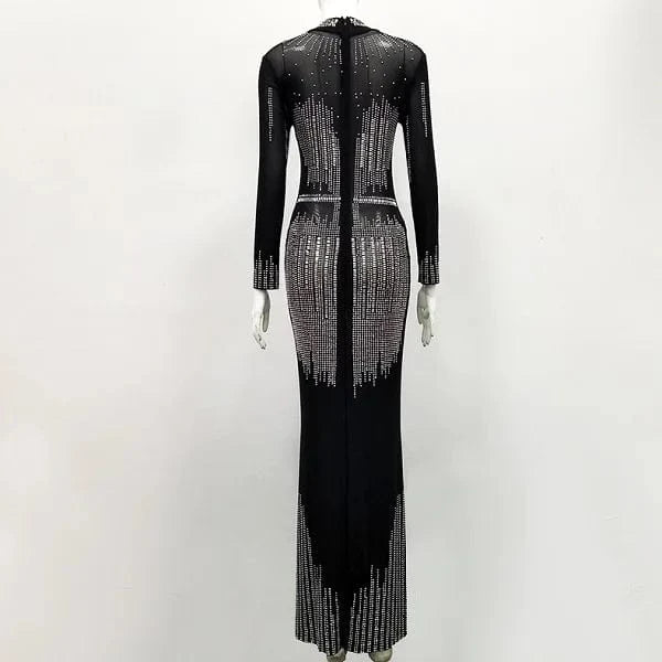 C1869 black wholesale 2024 new arrivals women party wear elegant sexy maxi tight bodycon evening diamond mesh dress