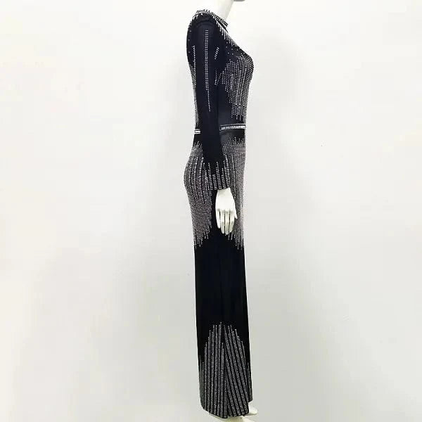 C1869 black wholesale 2024 new arrivals women party wear elegant sexy maxi tight bodycon evening diamond mesh dress