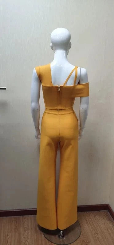 C1991 custom 2024 new arrival high quality orange  women club crop top two piece set sexy  pant set