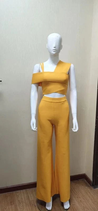 C1991 custom 2024 new arrival high quality orange  women club crop top two piece set sexy  pant set