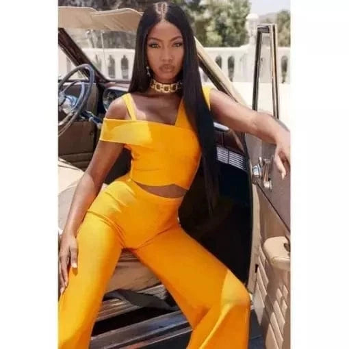 C1991 custom 2024 new arrival high quality orange  women club crop top two piece set sexy  pant set