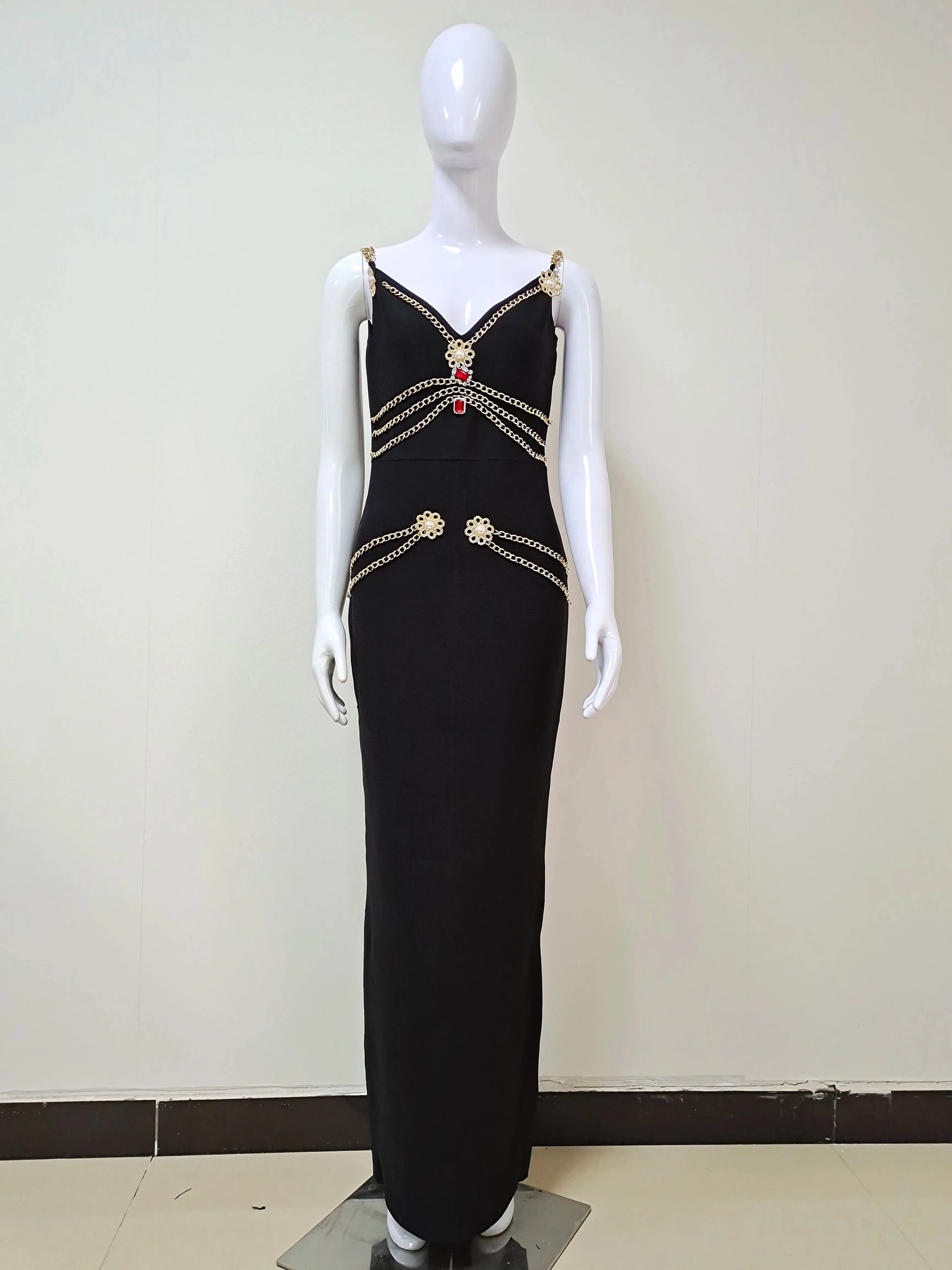 C2098 oem 2024 new arrivals high quality black rayon women sexy sleeveless elegant maxi train evening bandagedress dress