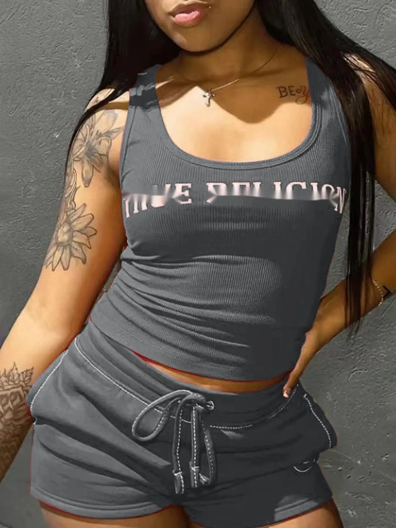 C2287 Summer High Quality Sports and Casual Tank Top Women's Shorts 2 piece Set