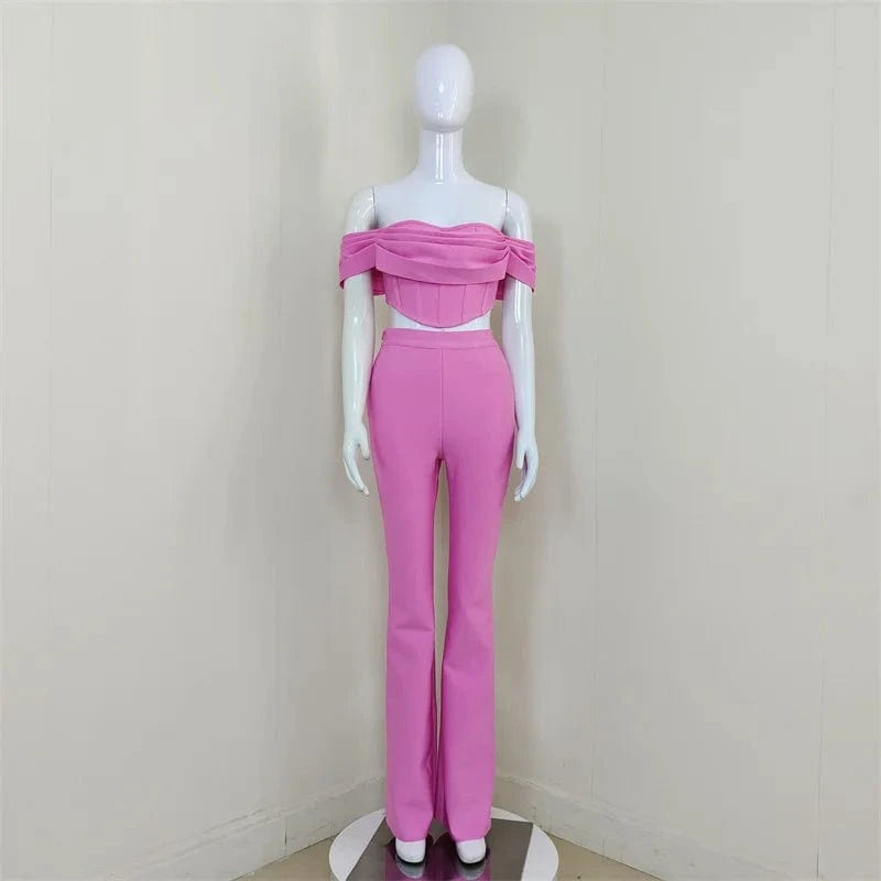 C2322 Wholesale Sky Blue Strapless Pencil Casual Women Two Piece Set 2024