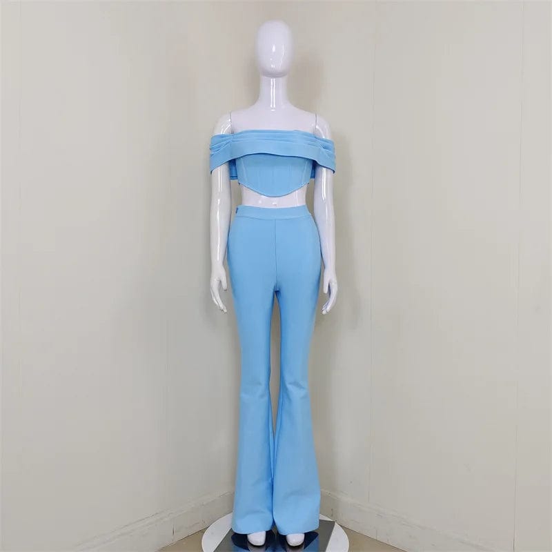 C2322 Wholesale Sky Blue Strapless Pencil Casual Women Two Piece Set 2024