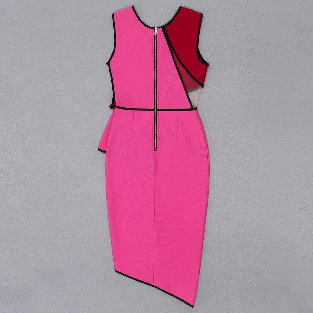 C2672 New Style Contrast Color Irregular Women Bodycon Midi Dresses Stretch Bandage Dress