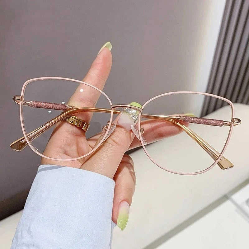 C3 / Cat Eye anti blue light photochromic white gold metal diamond 2024 photogray anti reflection bezel computer women frames for eye glasses