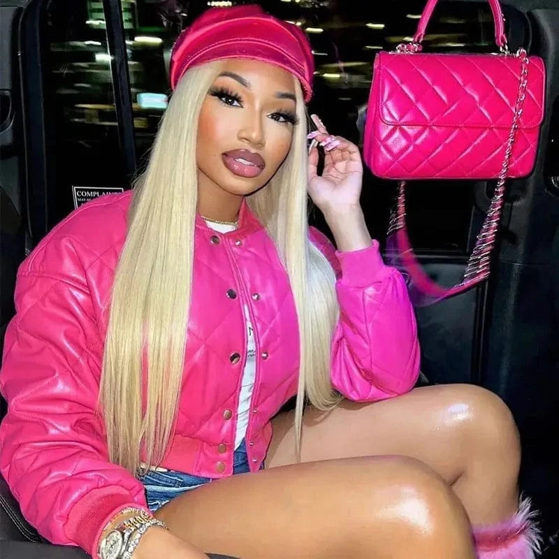 C3813770k 2024 Autumn Winter New Fashion Women's Pu Jackets Solid Button Street Style Cotton-padded Coats Woman Jackets