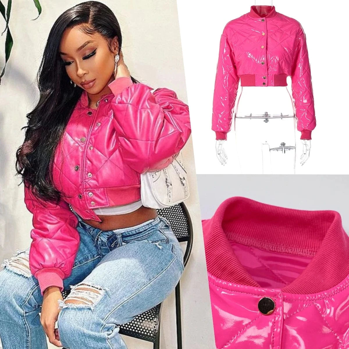 C3813770k 2024 Autumn Winter New Fashion Women's Pu Jackets Solid Button Street Style Cotton-padded Coats Woman Jackets