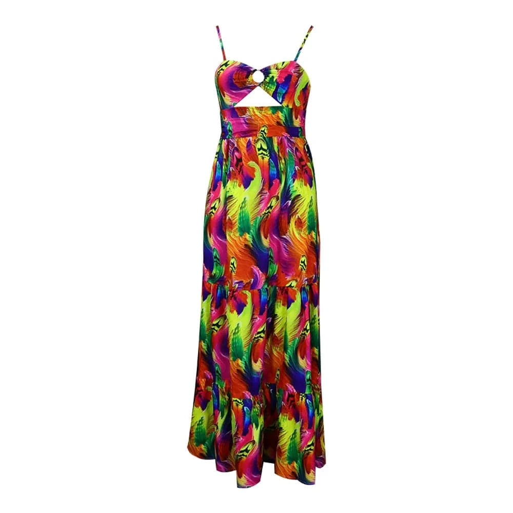 C8465 Fashion American Africa Clothing Plus Size Maxi Dresses Women Summer Beach Print Sundress Strap Sexy Dress Casual Dresses