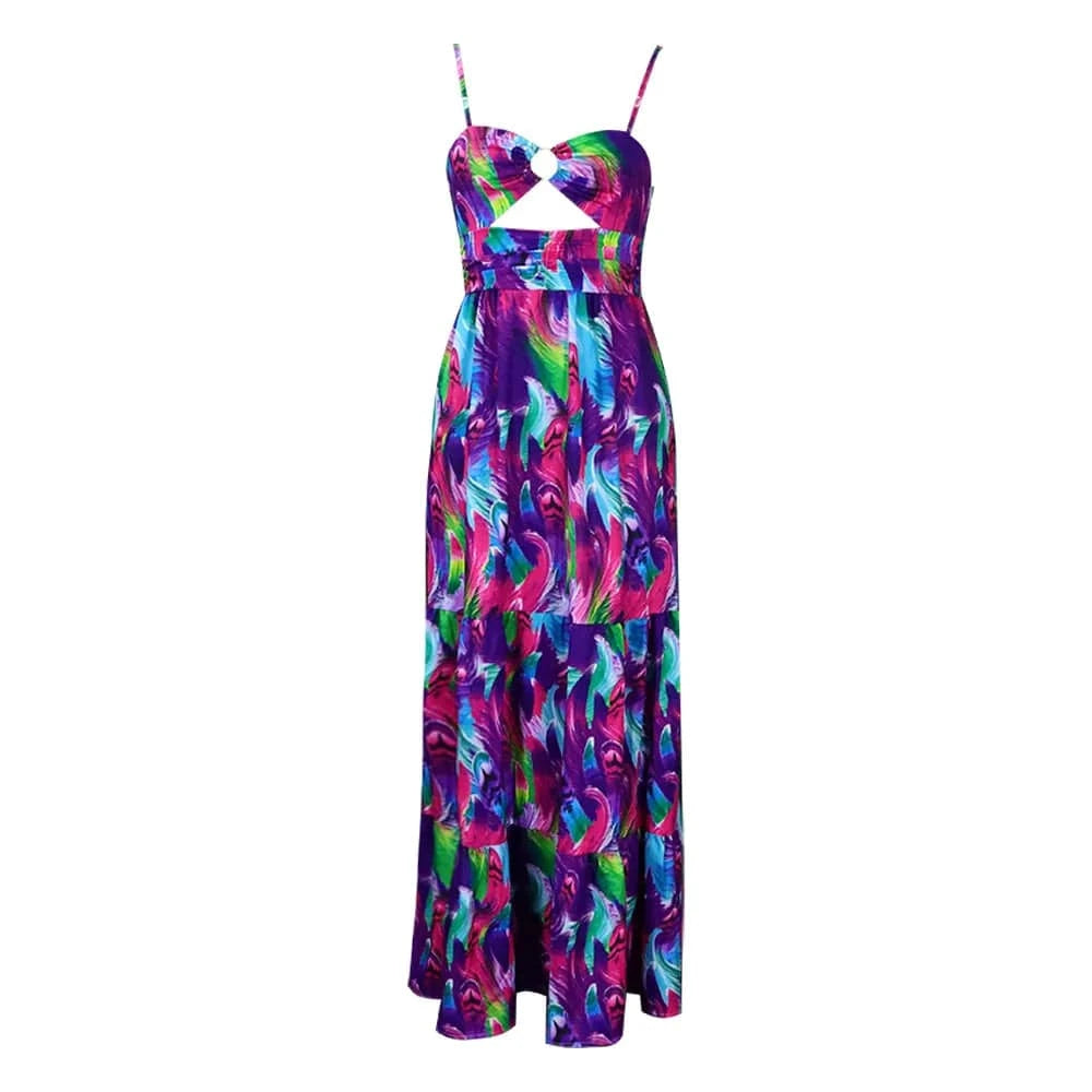 C8465 Fashion American Africa Clothing Plus Size Maxi Dresses Women Summer Beach Print Sundress Strap Sexy Dress Casual Dresses