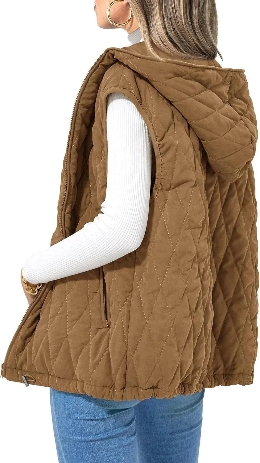 camel / M Europe and the United States cross-border 2024 autumn and winter new women's hooded padded vest light clip warm padded jacket ou