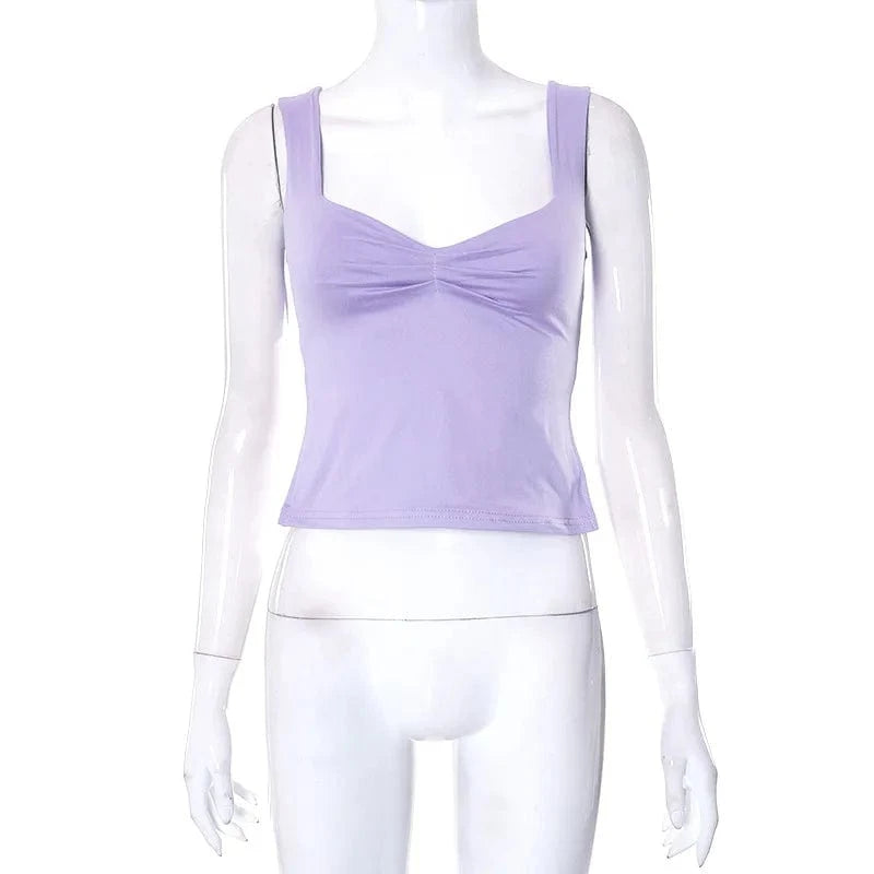 Camis Summer 2024 Y2K Double Layer Square Collar Tank Women Slim Split Crop Tops Chic Backless Sleeveless Casual