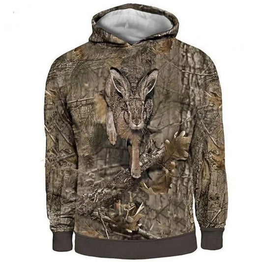 Camouflage Rabbit Hunting Long Sleeve Hooded 3D Printing Hooded Sweatshirts Pullover Man Women Jungle Hunting Wild Tops
