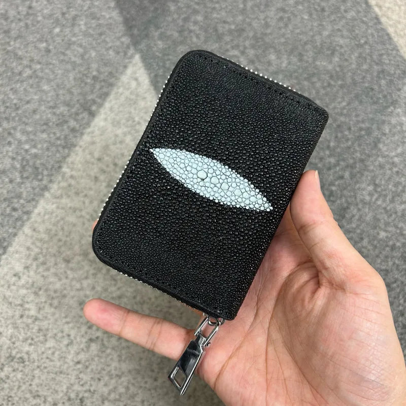 Card Holder Stingray Pearl Leather Elegant Minimalist Style - SN Wigs & More