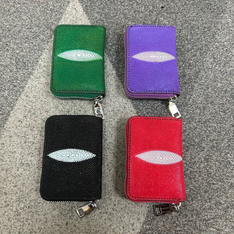 Card Holder Stingray Pearl Leather Elegant Minimalist Style - SN Wigs & More