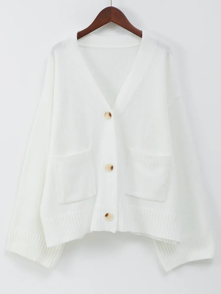 Cardigan With V - Neck And Pockets Casual Retro Loose Knit - SN Wigs & More