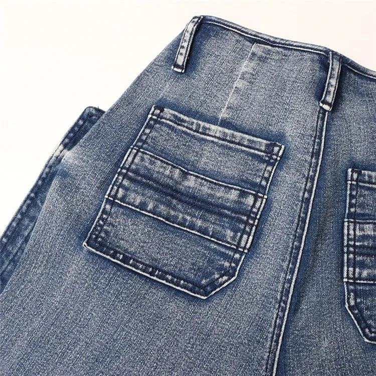 Cargo Denim Pants Women Big Pockets Patchwork Pants Women Fashion High Waist Straight Wide Leg Jeans Harajuku Oversized Trousers