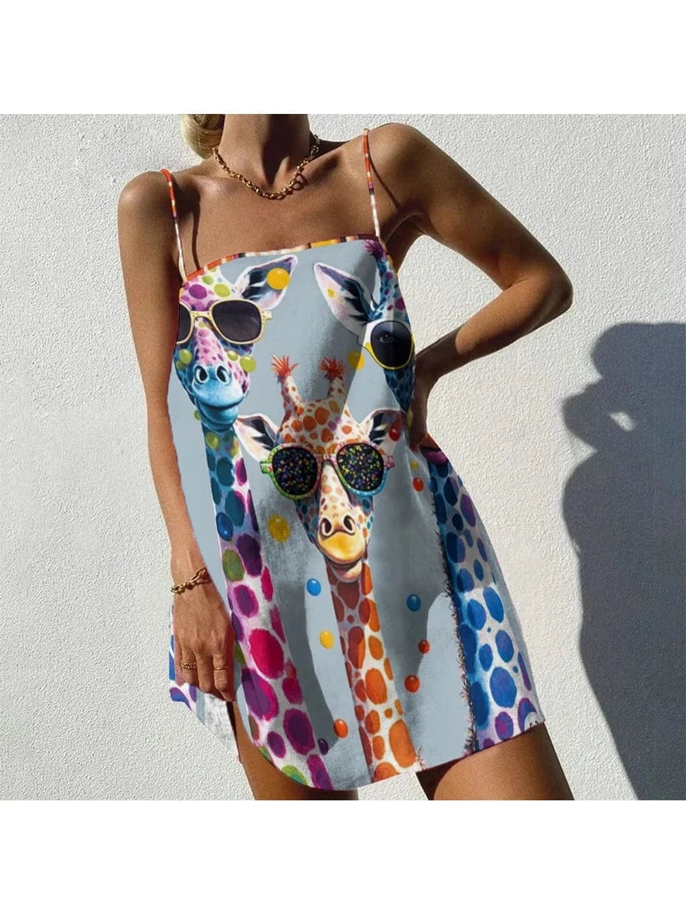 Cartoon Giraffe Print Suspender Skirt Fun Chic Casual Vest Skirt Women Loose High Quality Soft Holiday Dress Hip Hop Style