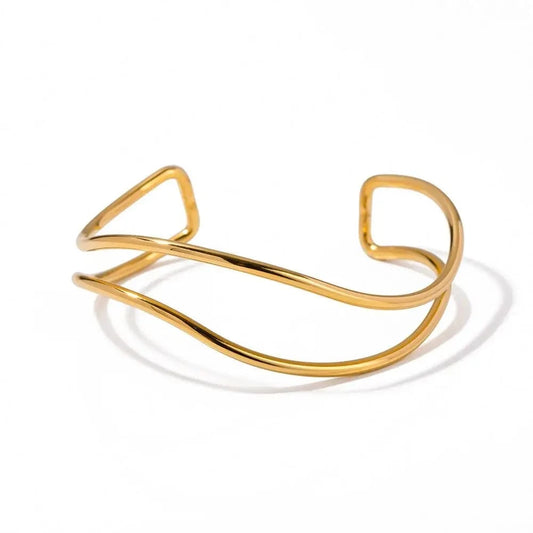 Casual / BG880 BG880 New Trendy 18k Gold Plated Stainless Steel Line Jewelry Gift Minimalist Opening Double Layer Bangles For Women