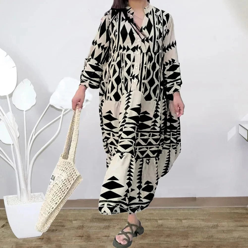 Casual Buttons Front Open Dress High Waist Print Tunic 2024 Spring/Autumn Women Clothes Street Wear Long Shirt Dress
