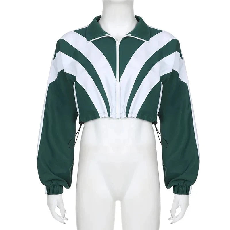 Casual Contrast Zipper Collar Long Sleeve Two Pieces Unique Stripe Tracksuit Woman Cotton High Quality Jogging Suits