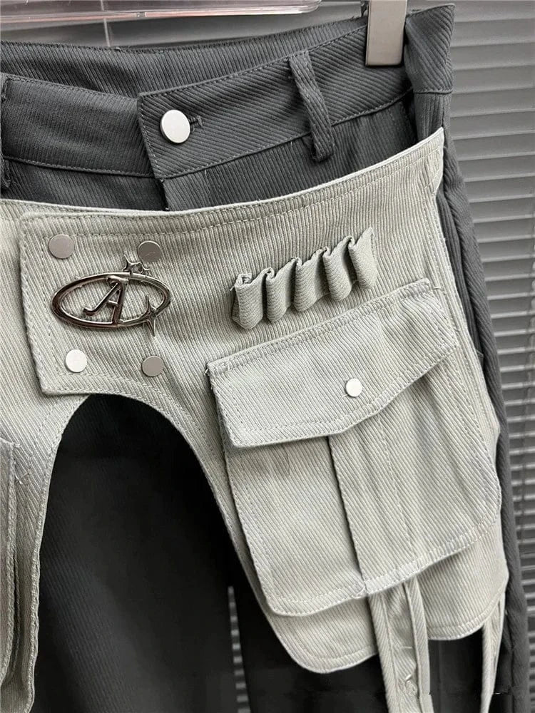 Casual Fashion Trend Loose Wide Leg Pants Contrasting Colors Patchwork Pockets Drawstring 2024 Spring New Trousers