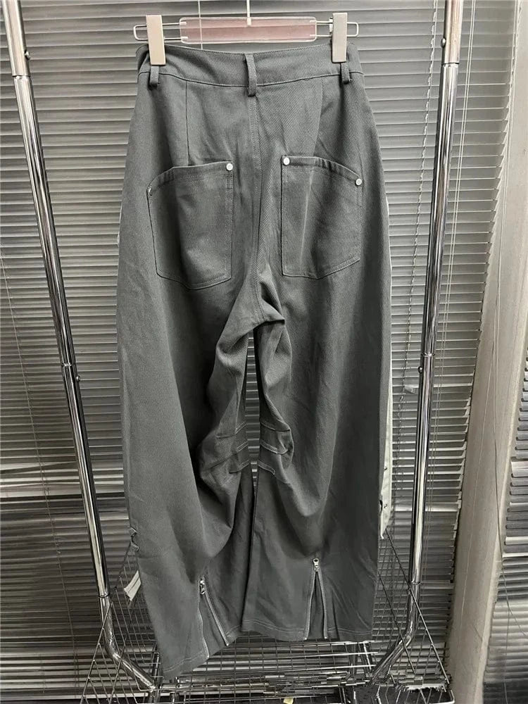 Casual Fashion Trend Loose Wide Leg Pants Contrasting Colors Patchwork Pockets Drawstring 2024 Spring New Trousers