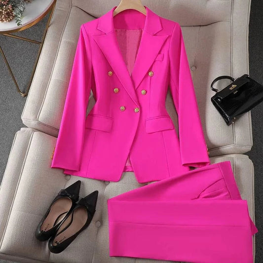 Casual Long Sleeve Blazer Pant Sets Suits For Woman 2025 Fashion 2 Pieces Set For Women Office Lady Coats Jackets