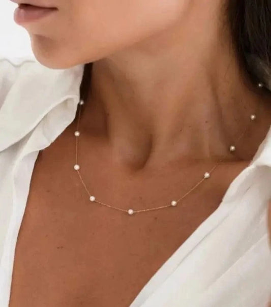 casual / N2425 N2425 Minimalist 18K Gold Plated Charm Small Pearl Necklace Stainless Steel Interval Mini Pearls Necklace