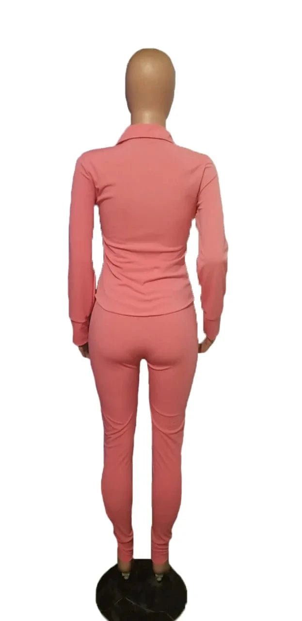 Casual Solid Turndown Blouses & Shirts Top Ladies Outfits Two Piece Pant Set Women Clothes