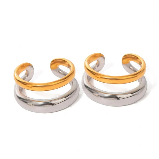 Casual/Sporty / E2579 E2579 Design Two-tones Double Layers Ear cuff 18k PVD Stainless steel Gold Plated Daily Wearing Ear Cuff