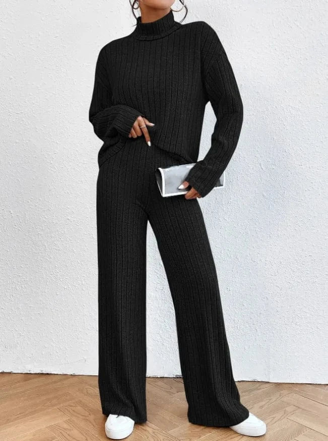 Casual Warm Loose Floor-length Sweater Pants for Women Autumn Winter High Waist Wide Leg Knitted Trousers Femme 2024