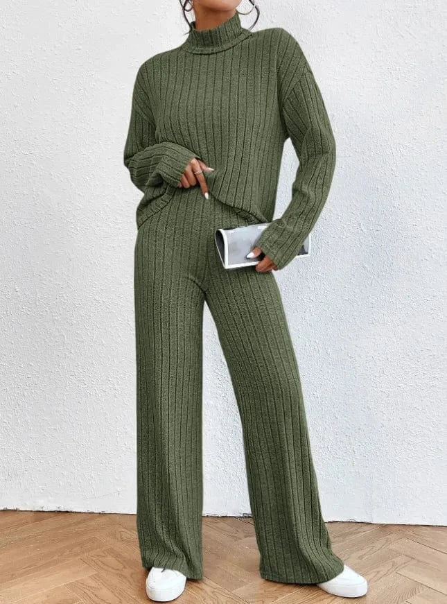 Casual Warm Loose Floor-length Sweater Pants for Women Autumn Winter High Waist Wide Leg Knitted Trousers Femme 2024