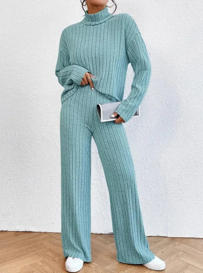 Casual Warm Loose Floor-length Sweater Pants for Women Autumn Winter High Waist Wide Leg Knitted Trousers Femme 2024