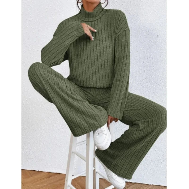 Casual Warm Loose Floor-length Sweater Pants for Women Autumn Winter High Waist Wide Leg Knitted Trousers Femme 2024