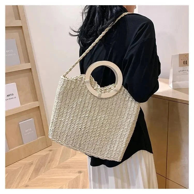 Casual Wicker Woven Basket Bags Rattan Women Handbags Summer Beach Straw Large Capacity Tote Big Shoulder Crossbody Bag 2024
