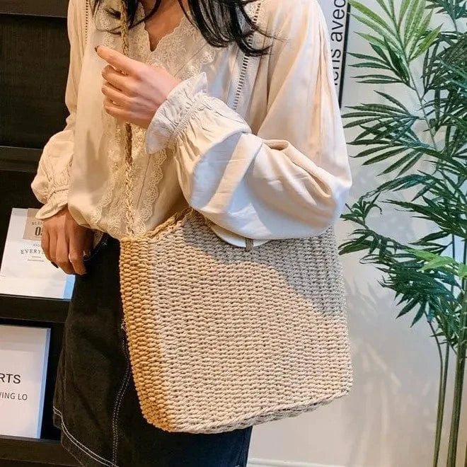 Casual Wicker Woven Basket Bags Rattan Women Handbags Summer Beach Straw Large Capacity Tote Big Shoulder Crossbody Bag 2024