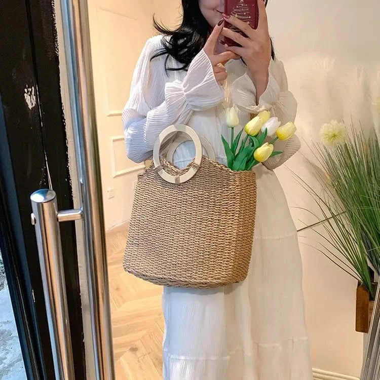 Casual Wicker Woven Basket Bags Rattan Women Handbags Summer Beach Straw Large Capacity Tote Big Shoulder Crossbody Bag 2024
