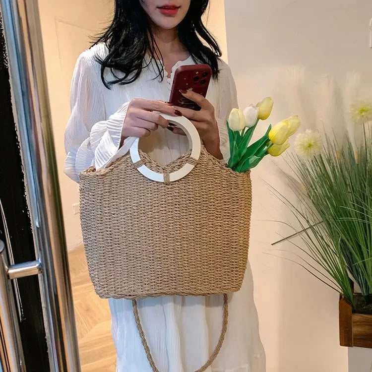 Casual Wicker Woven Basket Bags Rattan Women Handbags Summer Beach Straw Large Capacity Tote Big Shoulder Crossbody Bag 2024