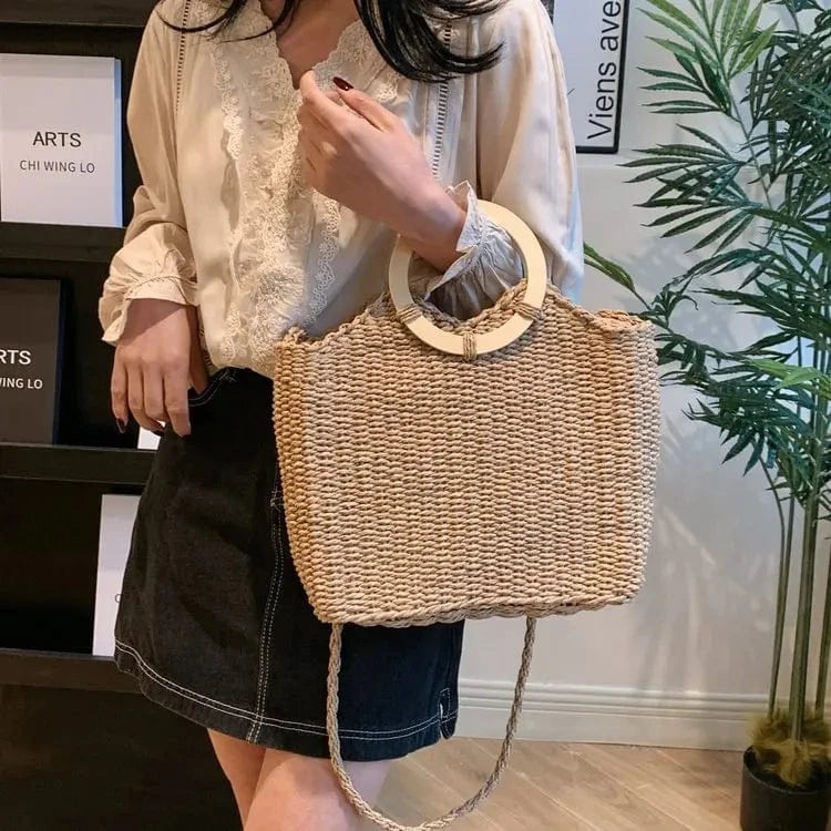 Casual Wicker Woven Basket Bags Rattan Women Handbags Summer Beach Straw Large Capacity Tote Big Shoulder Crossbody Bag 2024