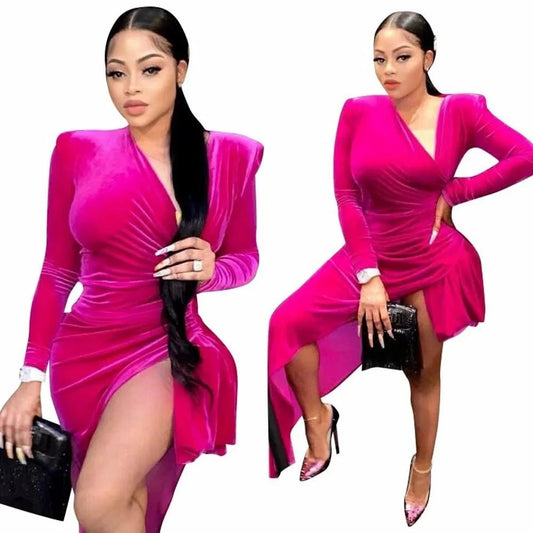 Casual Women Dress Clothing Long Sleeve Velvet Ladies Winter Velour Dress Solid Bodycon Dress for Women