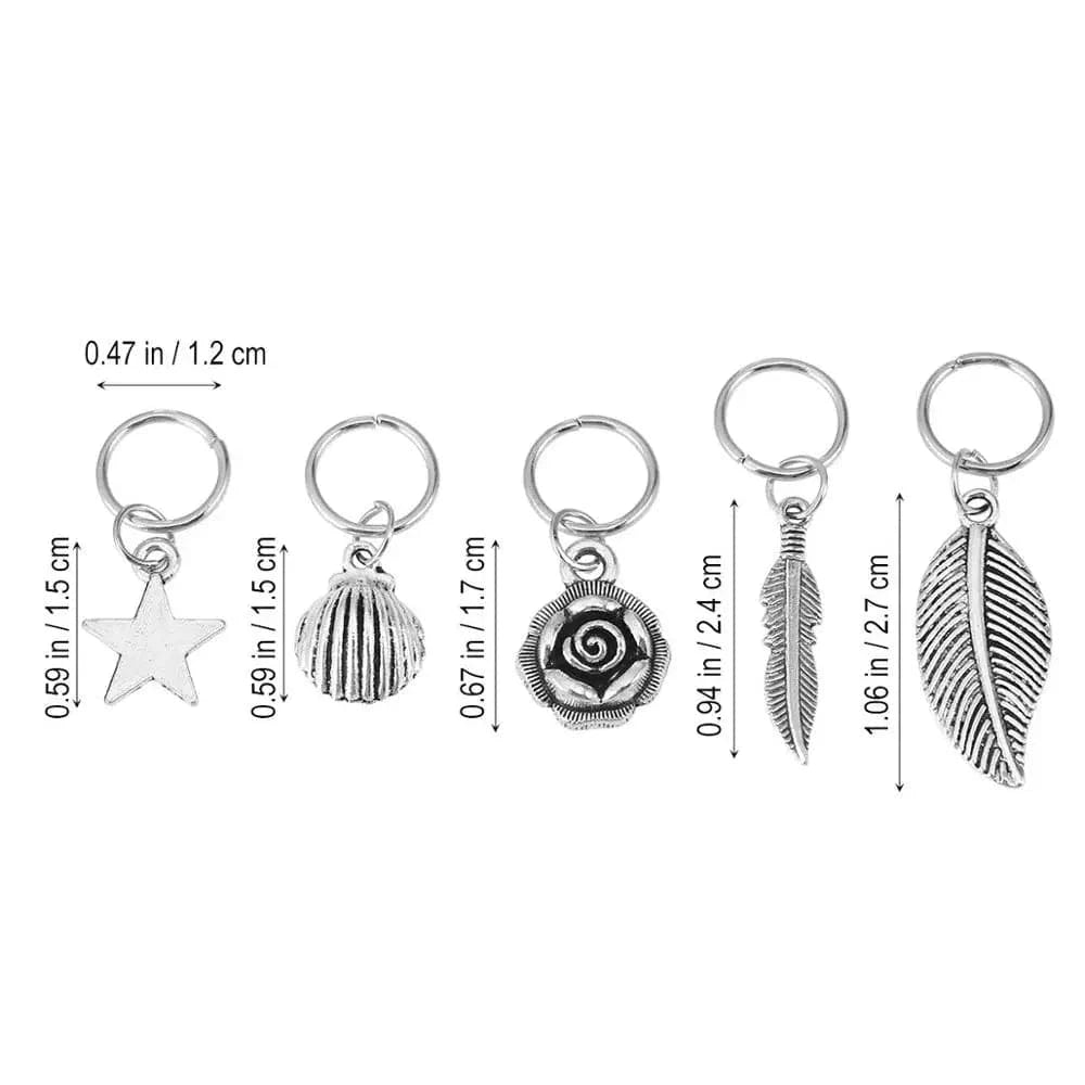 CC-TJ37 35pcs Vintage Silver Braid Headdress Dreadlock Round Ring Hair Braid Jewelry Leaves Star Pendants Beads for Dreadlocks