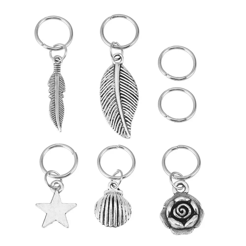 CC-TJ37 35pcs Vintage Silver Braid Headdress Dreadlock Round Ring Hair Braid Jewelry Leaves Star Pendants Beads for Dreadlocks