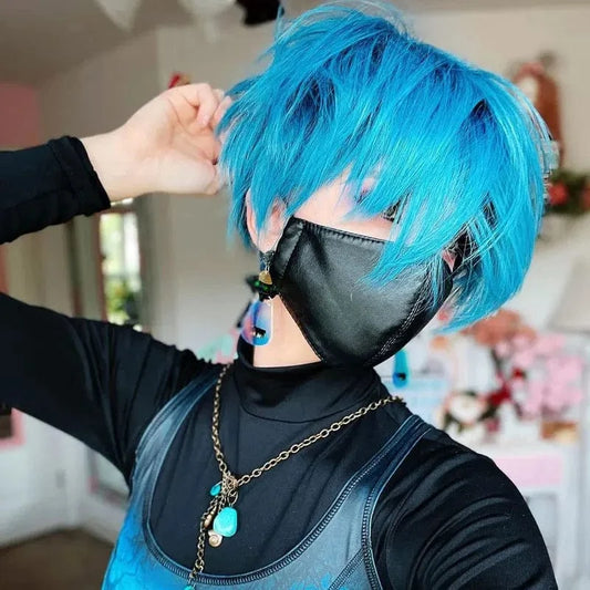Celebrity Cosplay Wig Blue Color Short Pixie Cut Fiber Synthetic Wigs High Temperature Wholesale Synthetic Hair Wigs