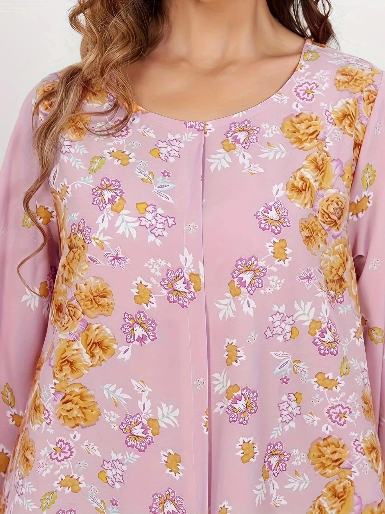 [cg047] Floral Print Crewneck Bohemian Muslim Abaya Long Women's Dress