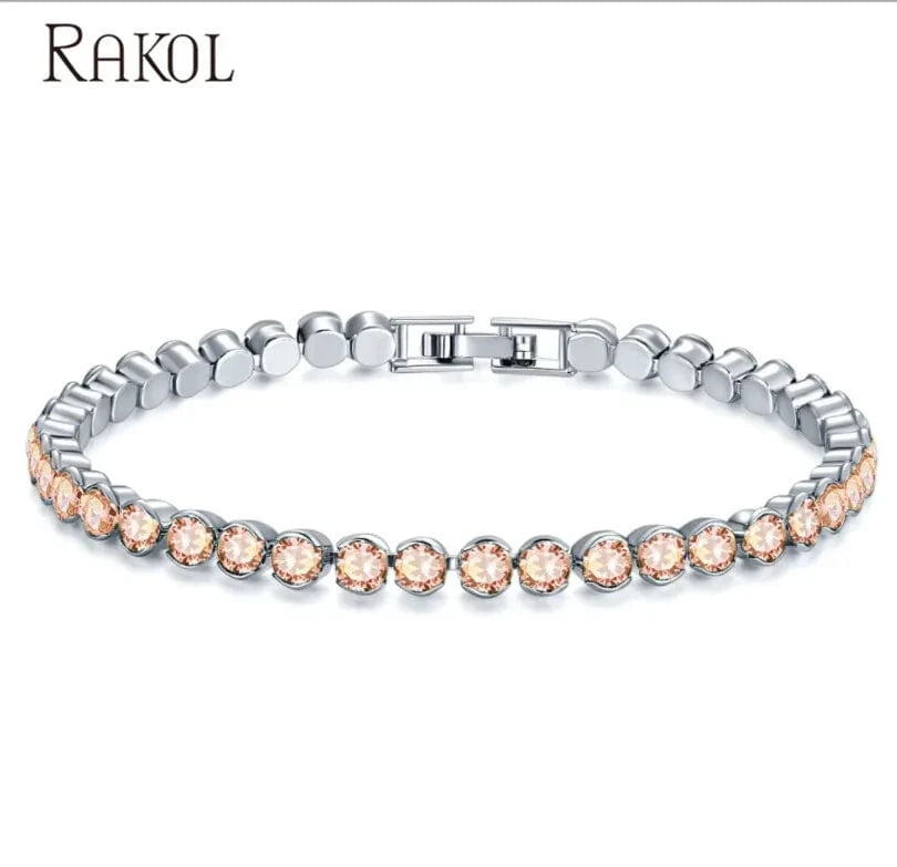 champagne stone RAKOL APCZB005 new design AAA cubic zircon round stone charm bracelets